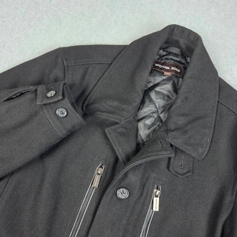 Michael Kors Mens Medium Black Wool Blend Field Jacket Pea Coat